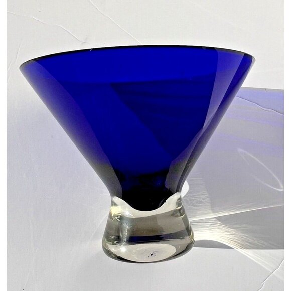 Cobalt Blue Vase Mouth Blown Thick Martini Shaped Made in Poland Vintage 6" tall - Picture 5 of 16